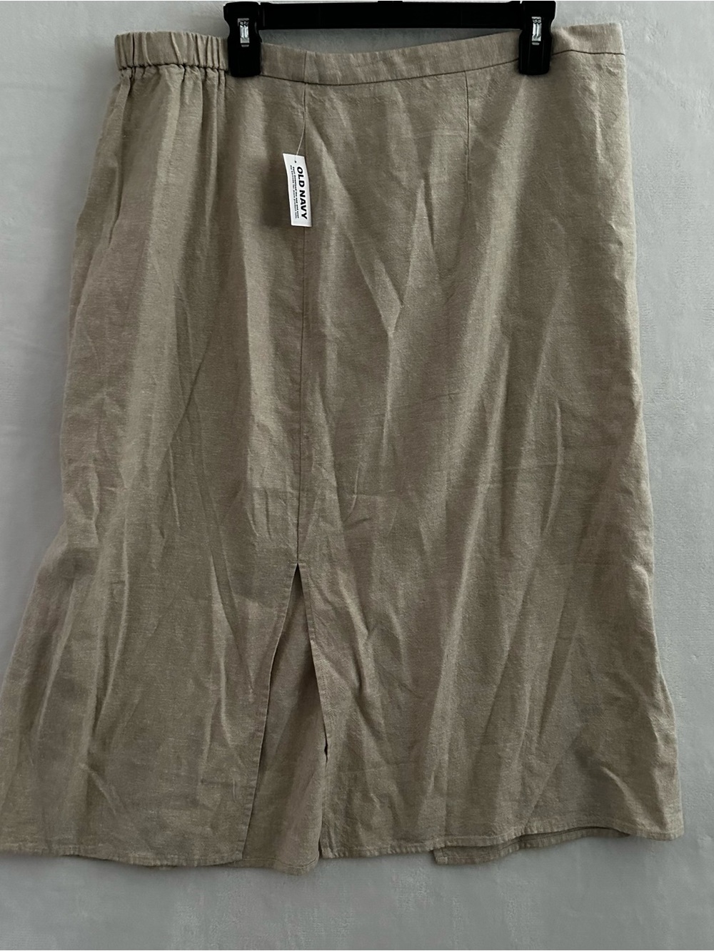 Old Navy Linen Blend Midi Skirt XL Neutral Beige Tan Front/Back Slit NWT